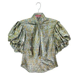 Vintage-Inspired GiGi Florence Puff Sleeve Blouse With Ruffled Shoulders Size‎ S